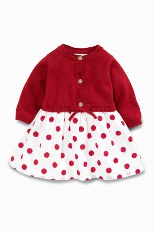 Red Knit Spot Print Dress (0mths-2yrs)